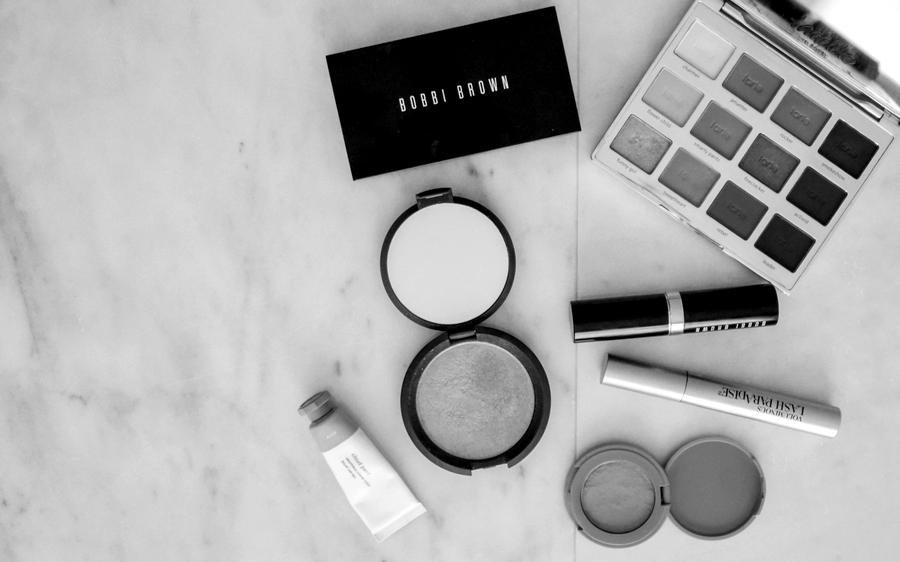 Makeup laid out on marble