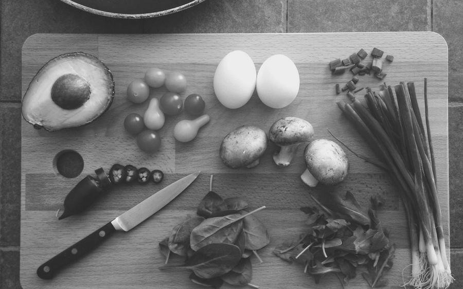 A chopping board shot from overhead