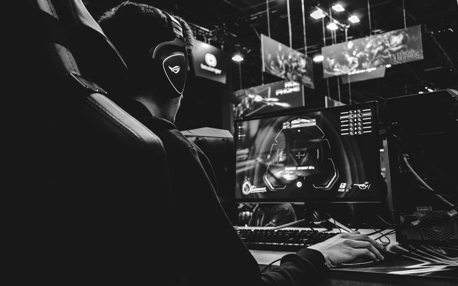 A gaming setup in low light